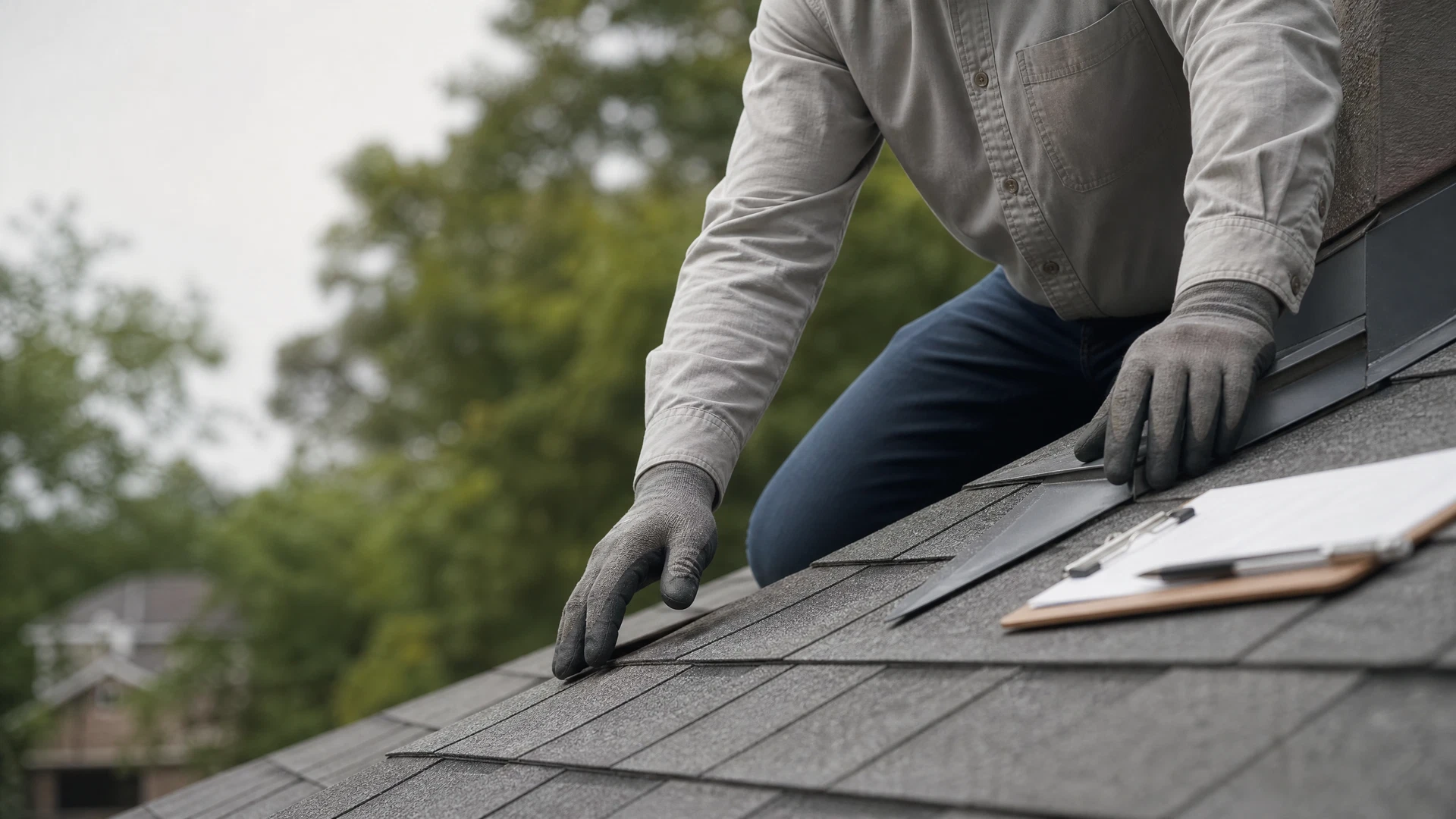 Professional roof inspection of architectural shingles and flashing